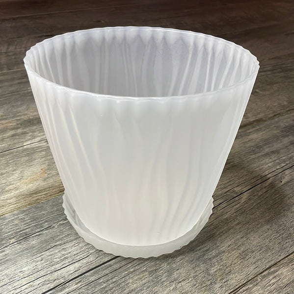 7" textured clear round textured orchid pot, with saucer