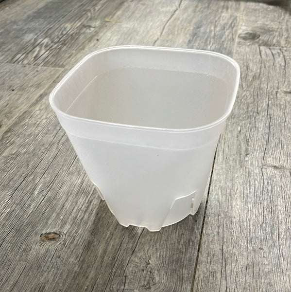 4" round cornered clear square pot