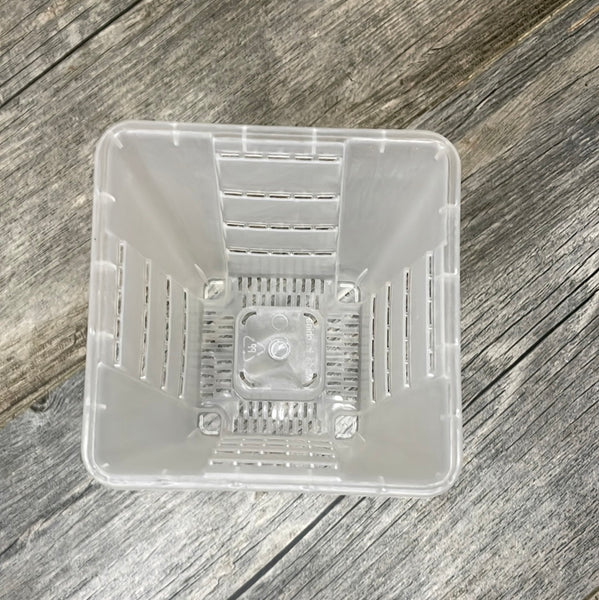 4" square clear footed pot