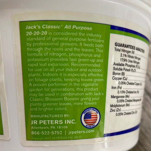 Jack's All Purpose 20-20-20 plant fertilizer - 8 oz. tub