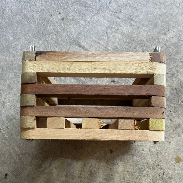 side view of a 6 inch slatted wooden basket for growing orchids