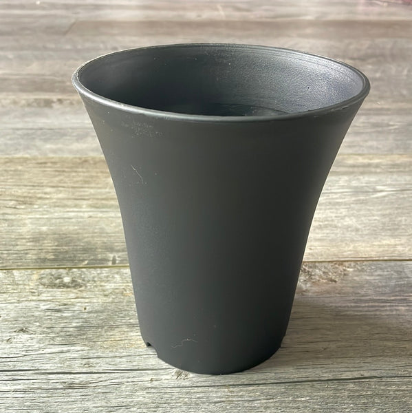 flared upper edge on a large black plastic bonsai pot