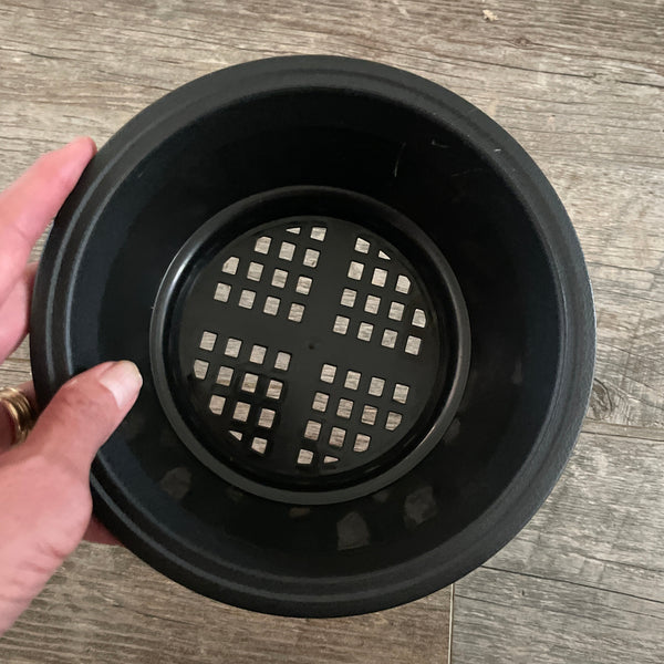 top view 7" black plastic bulb pan