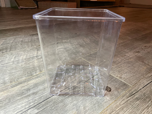 6” glass like clear square footed pot *NEW*