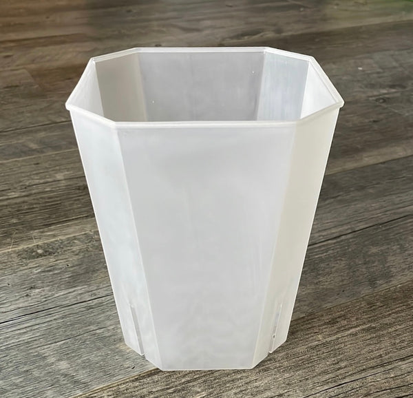 a sideways view of a 6" bevel sided pot to show as an example of the 7" pot that will arrive soon