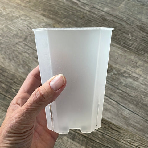3.5" bevel sided tall square clear pot