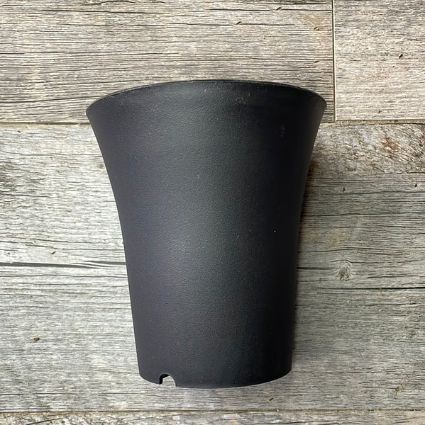 black plastic succulent pot with slightly textured surface and flared rim