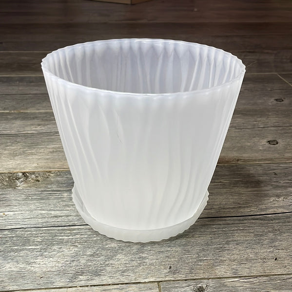7" textured clear round textured orchid pot, with saucer