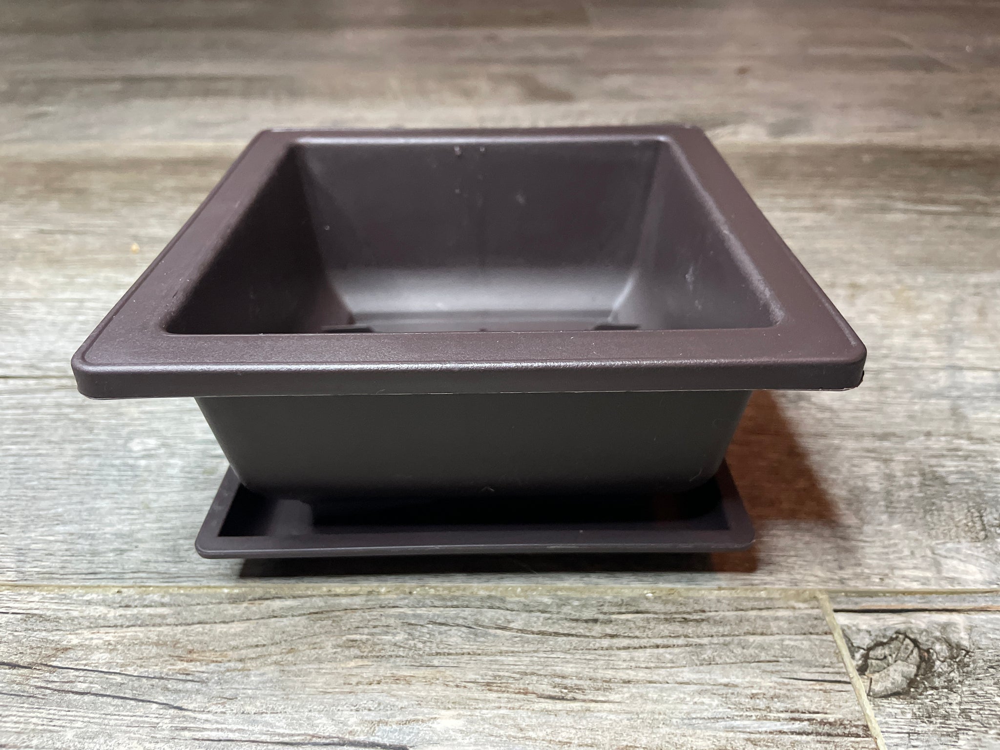 6" brown square bonsai pot with matching drip tray