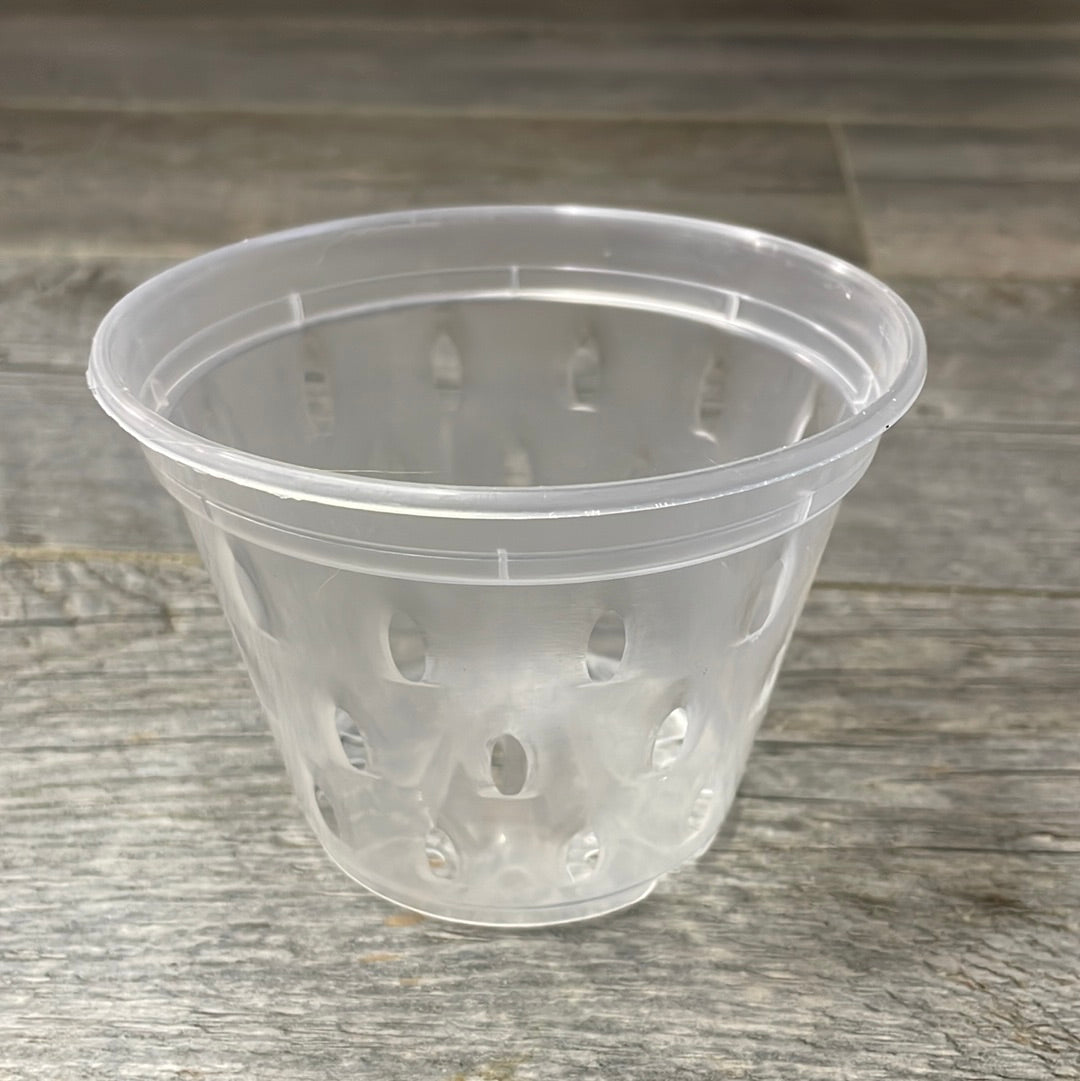 4.5" clear round orchid pot with holes