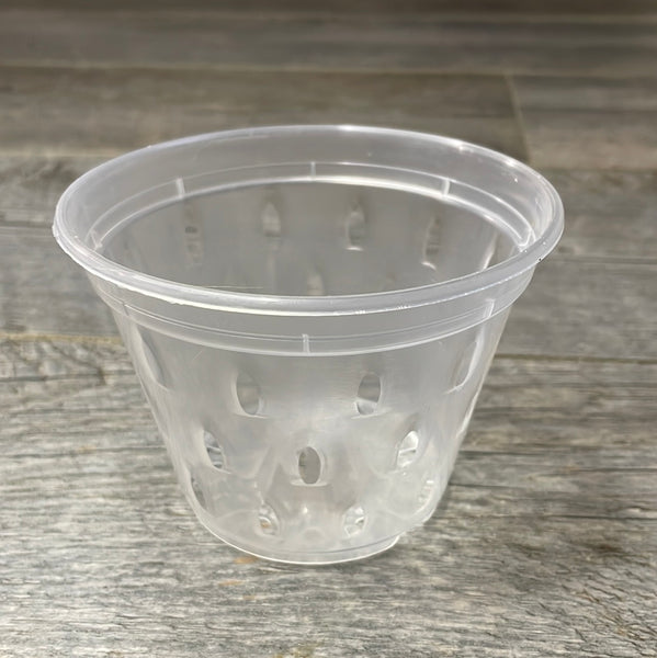 4.5" clear round orchid pot with holes *NEW*