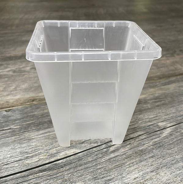 4" square clear footed pot