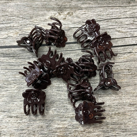 Brown Flower plant clips - 12 pack