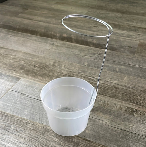 an 8 inch tall adjustable ring stake attached to a plastic flower pot